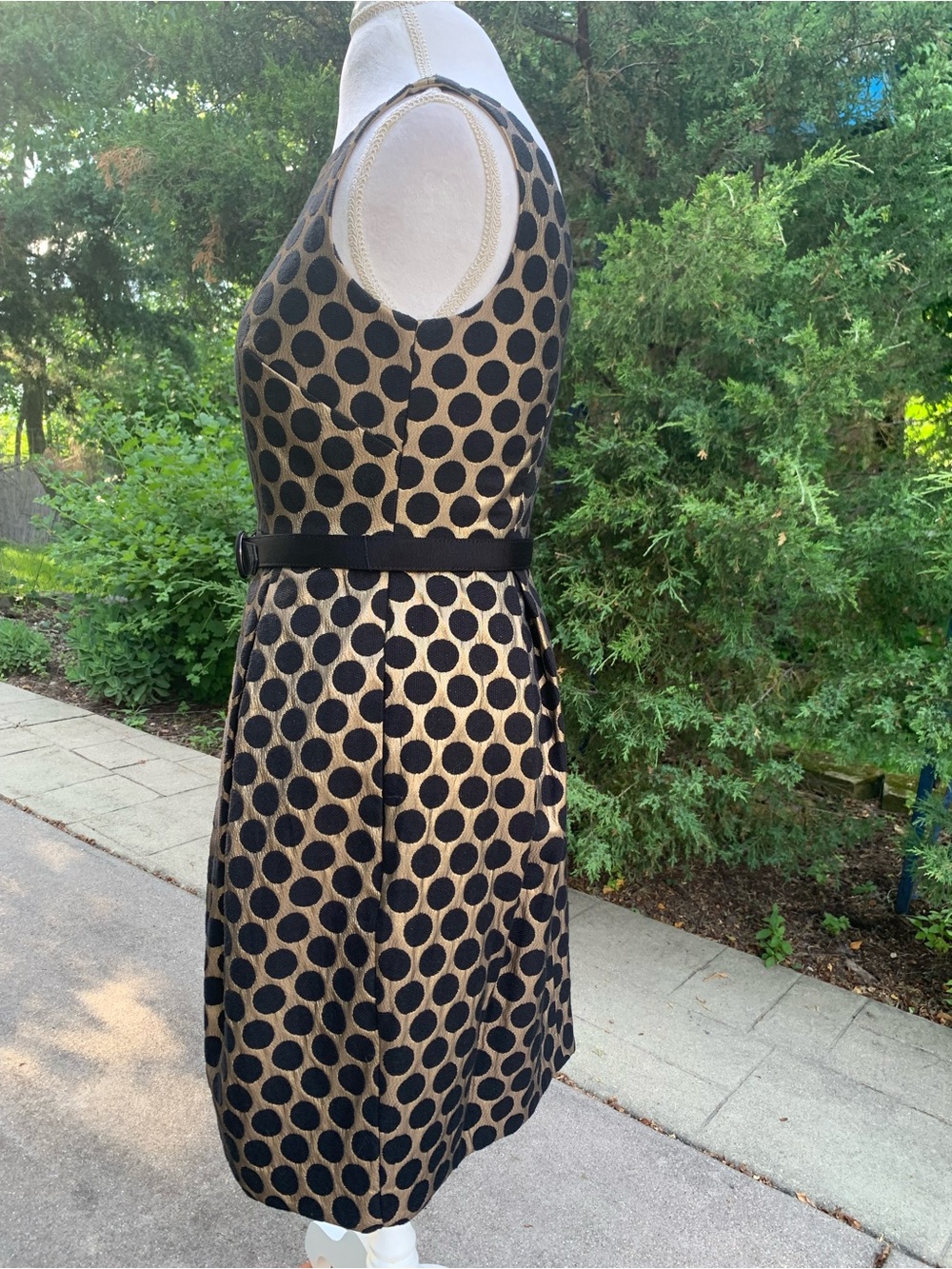 Eliza J Beige and Black Polka Dot Sleeveless Midi Dress with Belt - Picture 3 of 8